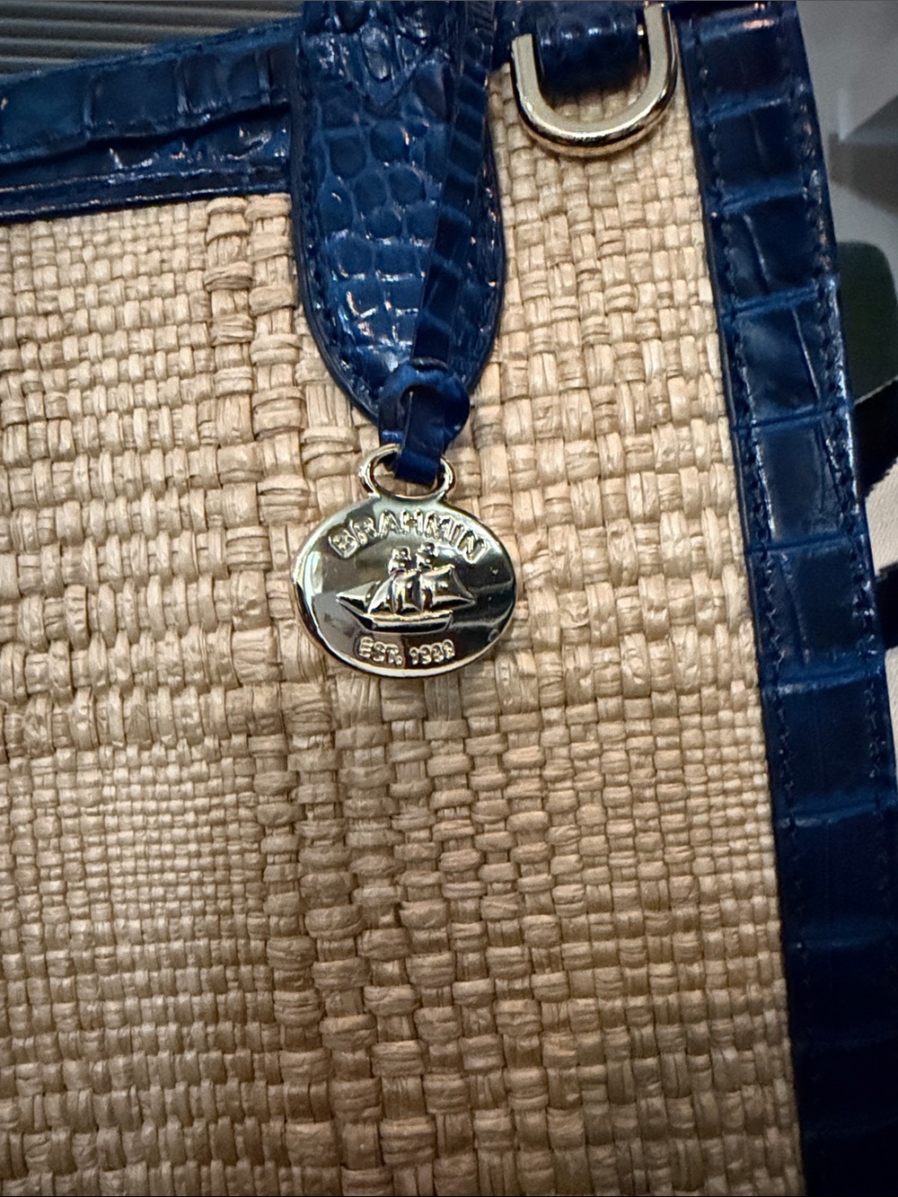 Brahmin Blue Trim Woven Satchel - Picture 2 of 13